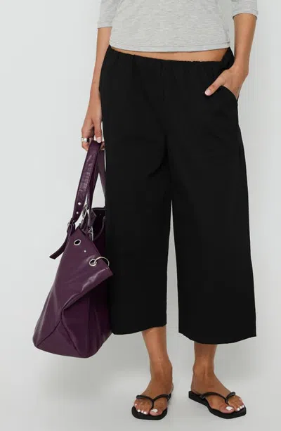 Princess Polly Lunea Mid Rise Crop Wide Leg Pants In Black