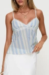 Princess Polly Lunya Stripe Lace Trim Camisole In Blue