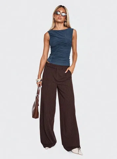 Princess Polly Lustre Wide Leg Pant In Brown Pinstripe