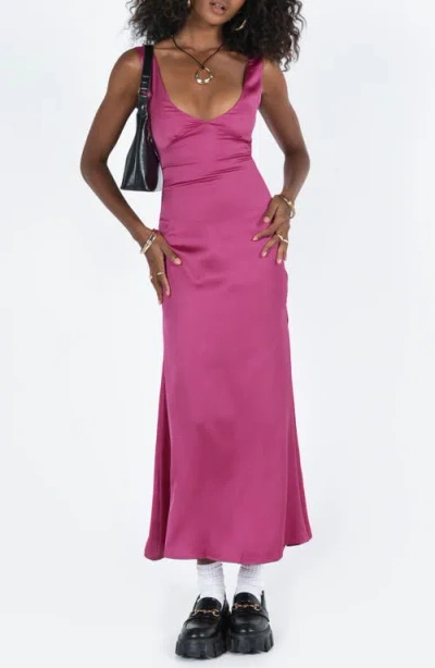 Princess Polly Lynsey V-neck Satin Maxi Dress In Purple