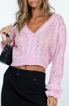 Princess Polly Open Stitch Frill Cuffs Cropped Cardigan In Pink