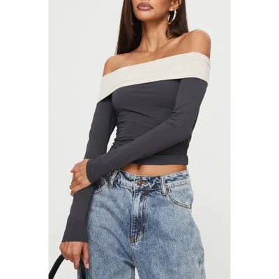 Princess Polly Machado Colorblock Off The Shoulder Top In Blue