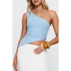 Princess Polly Machiatto One-shoulder Asymmetric Jersey Top In Blue