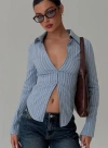 Princess Polly Madlin Stripe Long Sleeve Button-up Shirt In Blue Stripe