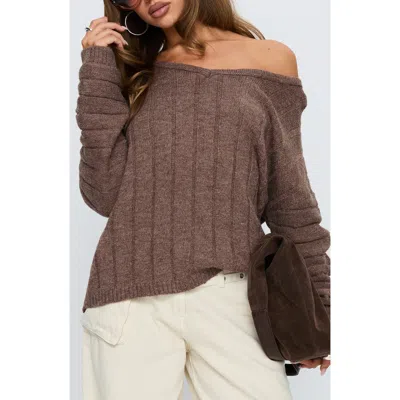 Princess Polly Main Thing One-shoulder Rib Sweater In Brown