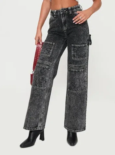 Princess Polly Malachie High Rise Jeans In Black Acid Wash