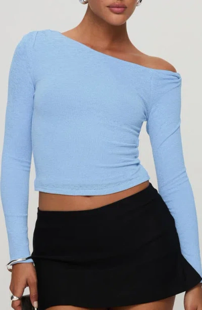 Princess Polly Malian Off The Shoulder Long Sleeve Crop Top In Blue
