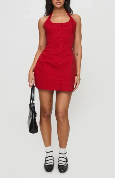 Princess Polly Mallorie Button-up Halter Minidress In Red
