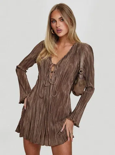 Princess Polly Malop Long Sleeve Mini Dress In Chocolate