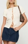 Princess Polly Mari Tie Front Pointelle Top In White