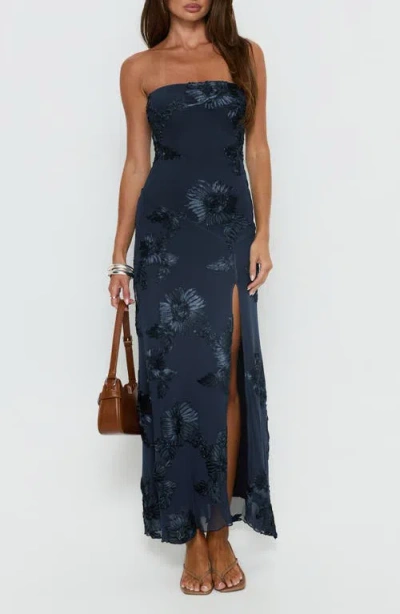 Princess Polly Maribeth Floral Appliqué Strapless Maxi Gown In Blue