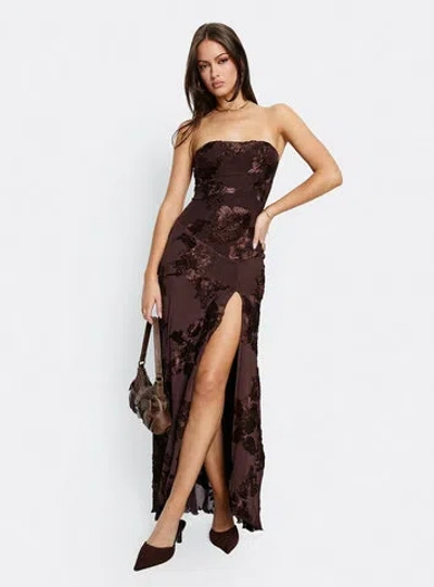 Princess Polly Maribeth Strapless Floral Maxi Dress In Brown