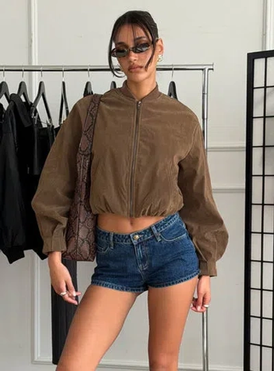 Princess Polly Mastery Faux Suede Balloon Sleeve Cropped Bomber Jacket In Multi
