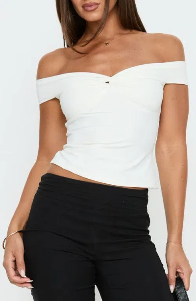 Princess Polly Maxeina Twist Off The Shoulder Crop Top In White
