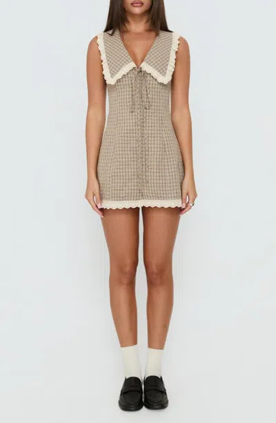 Princess Polly Mayci Lace Trim Check Romper In Brown Check