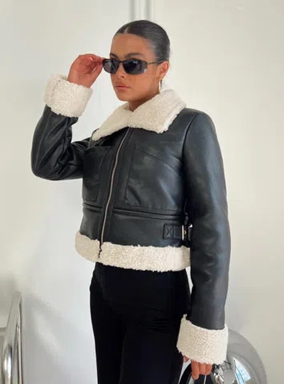 Princess Polly Mayella Shearling Faux Leather Jacket In Black