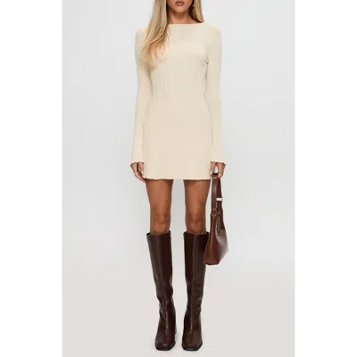 Princess Polly Mayok Open Back Long Sleeve Rib Minidress In White