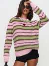 Princess Polly Maysie Crew Neck Knit Sweater In Green / Pink