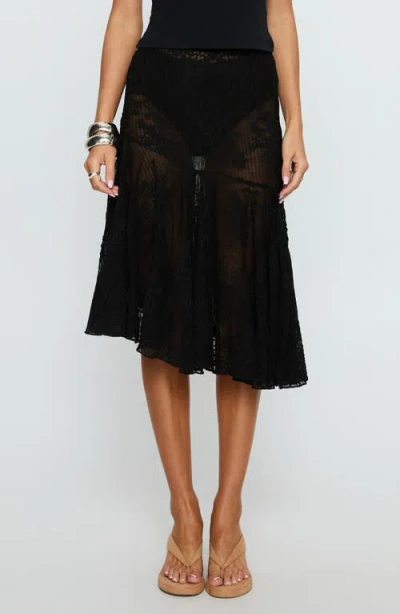 Princess Polly Mellissa Sheer Floral Jacquard Midi Skirt In Black