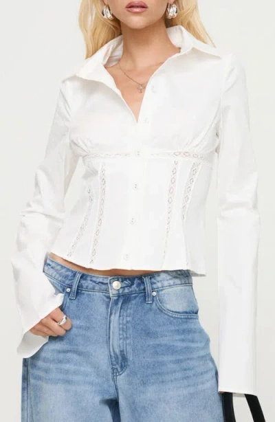 Princess Polly Merritt Lace Inset Button-up Shirt In White