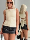 Princess Polly Michaud Tie Back Stretch Cotton Tank In Cream
