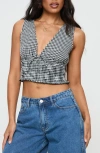 Princess Polly Mixing It Up Gingham Smocked Crop Tank In Black