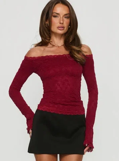 Princess Polly Mochapella Off The Shoulder Lace Top In Burgundy