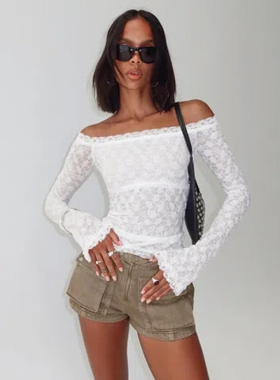 Princess Polly Mochapella Lace Off Shoulder Long Sleeve Top In White