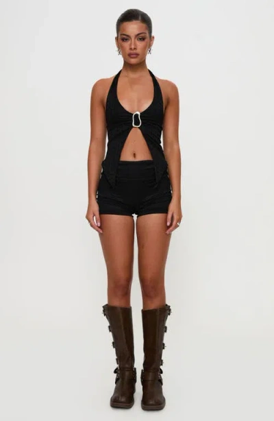 Princess Polly Moderna Split Front Lace Halter Top In Black