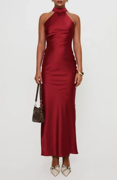 Princess Polly Mordecai Tie Back Satin Maxi Dress In Burgundy