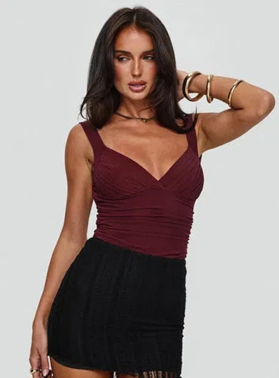 Princess Polly Morgane Mesh Bodysuit In Burgundy