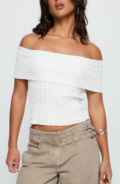 Princess Polly Murmur Foldover Off The Shoulder Rib Top In White