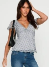 Princess Polly My Last Love Check Flutter Sleeve Top In Blue Check