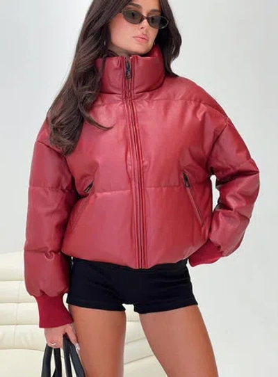 Princess Polly Myler Puffer Jacket In Burgundy