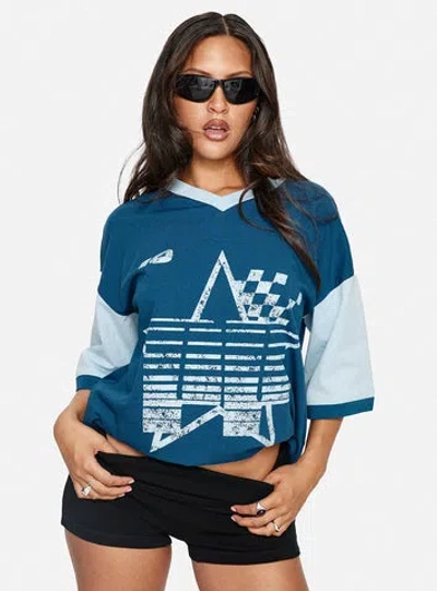 Princess Polly Nachell Short Sleeve Moto Top In Blue