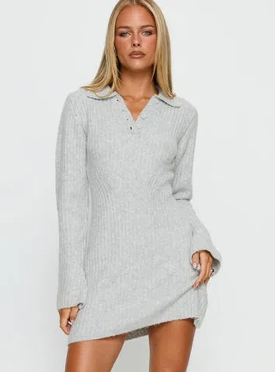Princess Polly Naloma Knit Long Sleeve Mini Dress In Gray