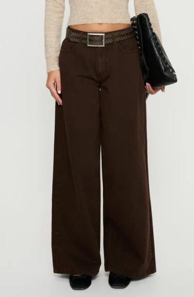 Princess Polly Naylor Mid Rise Wide Leg Jeans In Brown