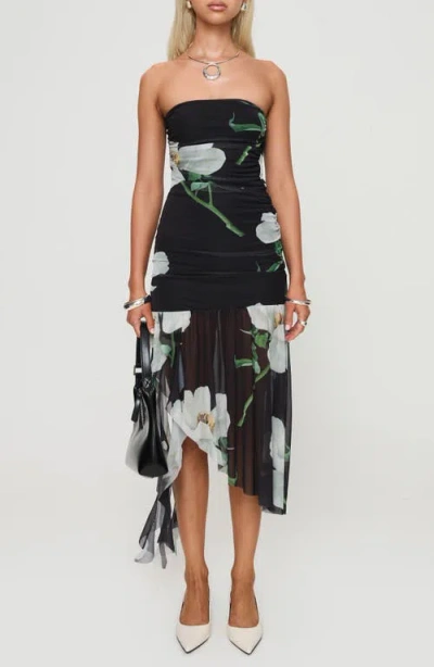 Princess Polly Nektaria Floral Mesh Strapless Dress In Black