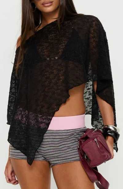 Princess Polly Nelinda Sheer One-shoulder Poncho In Black