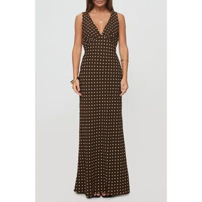Princess Polly Nellie Polka Dot Maxi Dress In Brown Polka Dot