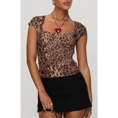 Princess Polly Nerys Leopard Mesh Top In Brown
