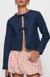 Princess Polly Never Alone Tie Front Cotton Denim Jacket In Blue