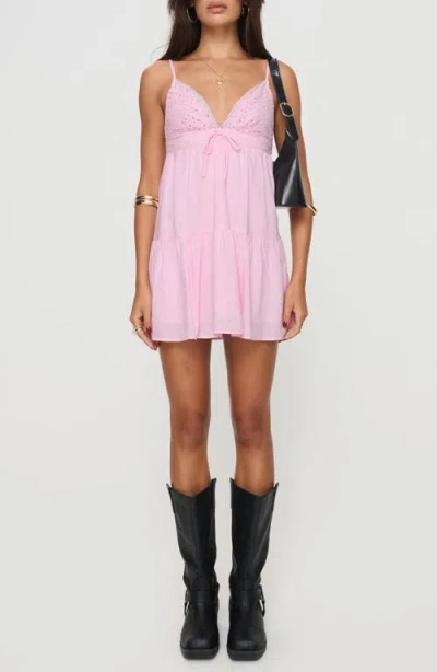 Princess Polly Nicoletta Eyelet Embroidered Babydoll Minidress In Pink