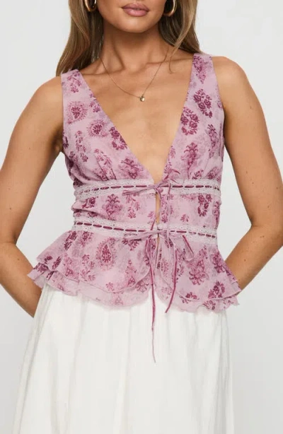Princess Polly Nikolise Paisley Print Sleeveless Drawstring Top In Purple