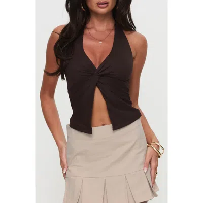 Princess Polly No Hard Feelings Twist Halter Top In Brown