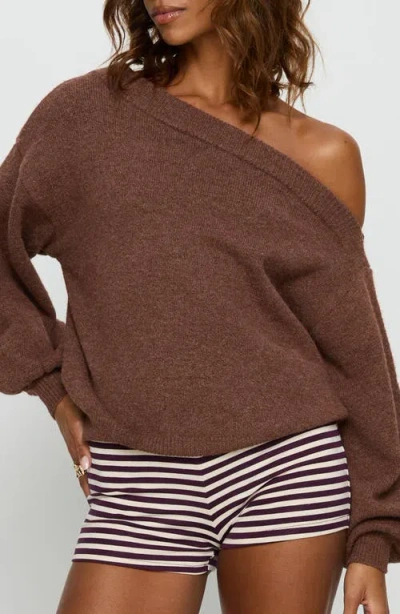 Princess Polly Noble One-shoulder Sweater In Brown