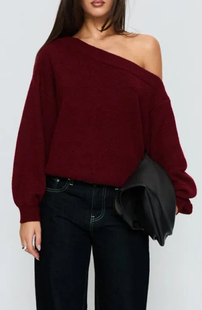Princess Polly Noble One-shoulder Sweater In Burgundy
