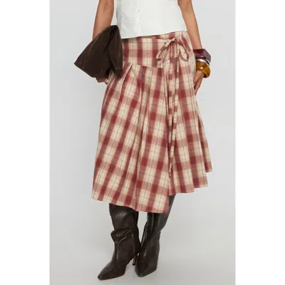 Princess Polly Norie Wrap Pleat Midi Skirt Red Plaid In Multi