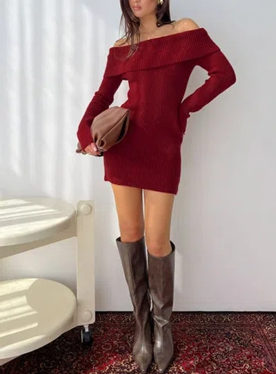 Princess Polly Noriko Long Sleeve Knit Mini Dress In Burgundy