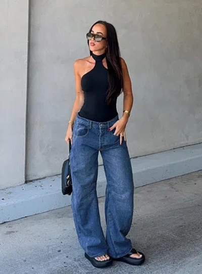 Princess Polly Normana Mid Rise Cropped Barrel Jeans In Blue